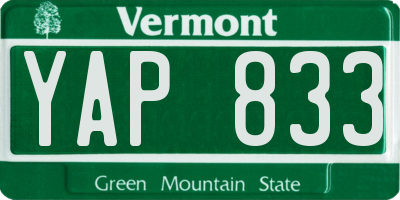 VT license plate YAP833