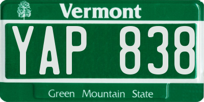 VT license plate YAP838