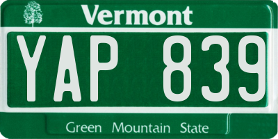 VT license plate YAP839
