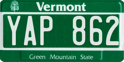 VT license plate YAP862