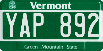 VT license plate YAP892