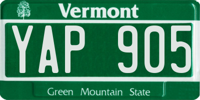 VT license plate YAP905