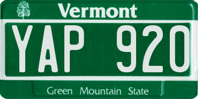 VT license plate YAP920