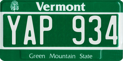 VT license plate YAP934