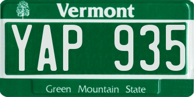 VT license plate YAP935