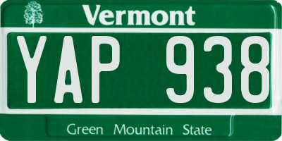 VT license plate YAP938