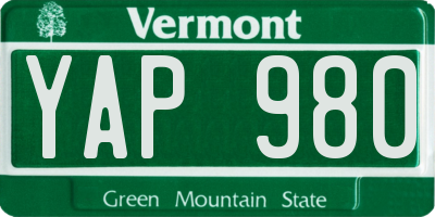 VT license plate YAP980