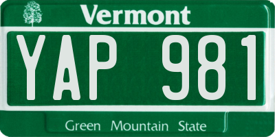 VT license plate YAP981
