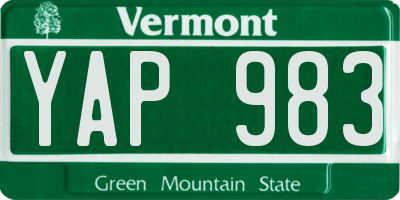 VT license plate YAP983