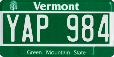 VT license plate YAP984