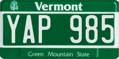VT license plate YAP985