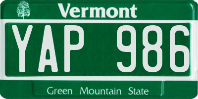 VT license plate YAP986