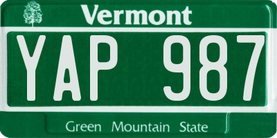 VT license plate YAP987