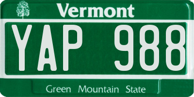VT license plate YAP988