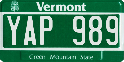 VT license plate YAP989