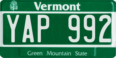 VT license plate YAP992