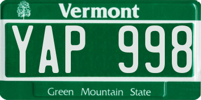 VT license plate YAP998