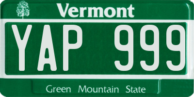 VT license plate YAP999