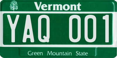 VT license plate YAQ001