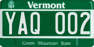 VT license plate YAQ002