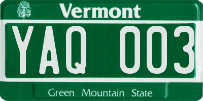 VT license plate YAQ003