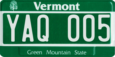 VT license plate YAQ005