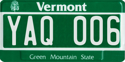 VT license plate YAQ006