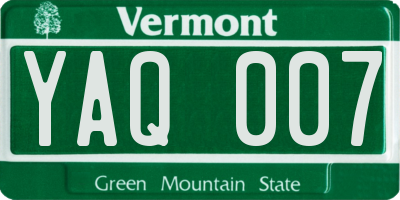 VT license plate YAQ007