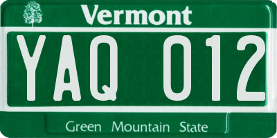 VT license plate YAQ012