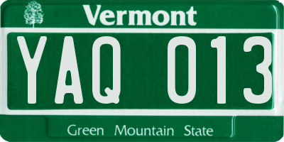 VT license plate YAQ013