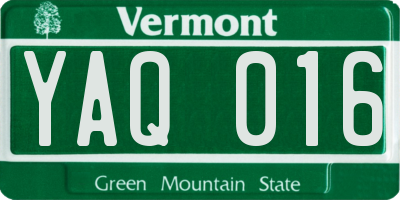 VT license plate YAQ016