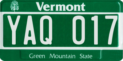 VT license plate YAQ017