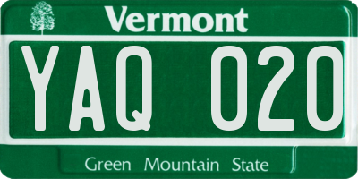 VT license plate YAQ020