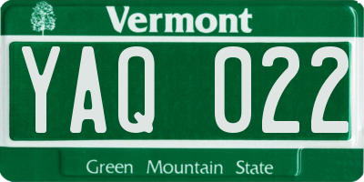 VT license plate YAQ022