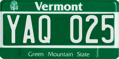 VT license plate YAQ025