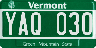 VT license plate YAQ030