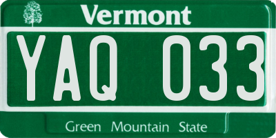VT license plate YAQ033