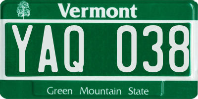 VT license plate YAQ038