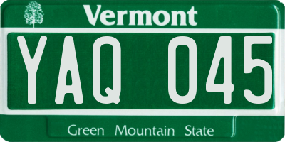 VT license plate YAQ045