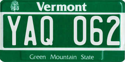 VT license plate YAQ062