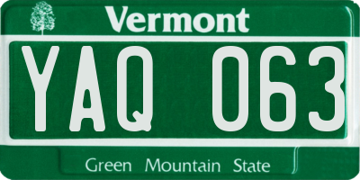 VT license plate YAQ063