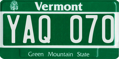 VT license plate YAQ070