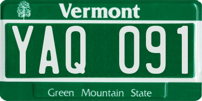 VT license plate YAQ091