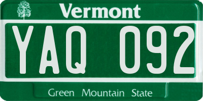 VT license plate YAQ092