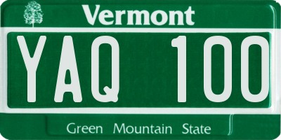 VT license plate YAQ100