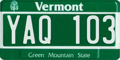 VT license plate YAQ103
