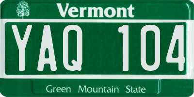 VT license plate YAQ104