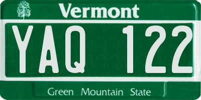 VT license plate YAQ122