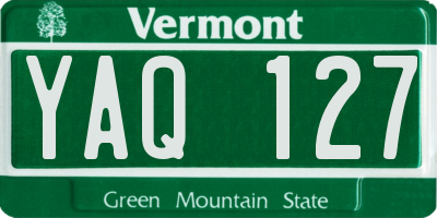 VT license plate YAQ127