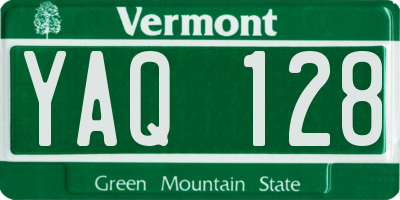 VT license plate YAQ128